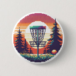 Pixel Art Disc Golfbaan Ronde Button 5,7 Cm