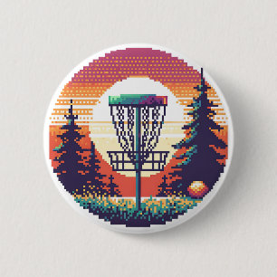 Pixel Art Disc Golfbaan Ronde Button 5,7 Cm