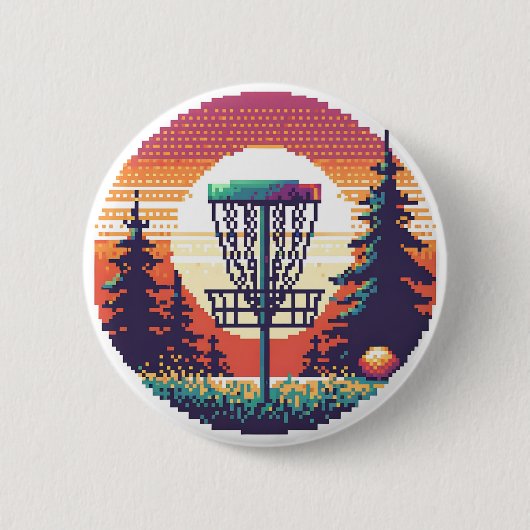 Pixel Art Disc Golfbaan Ronde Button 5,7 Cm (Voorkant)