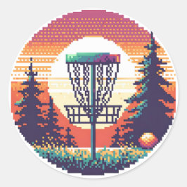 Pixel Art Disc Golfbaan Ronde Sticker