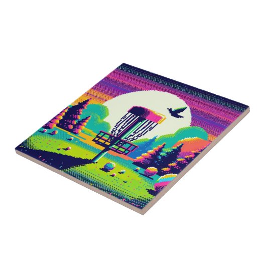 Pixel Art Disc Golfbaan Tegeltje (Zijkant)