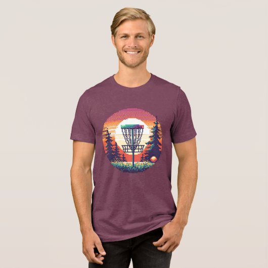 Pixel Art Disc Golfbaan Tri-Blend Shirt (Voorkant volledig)