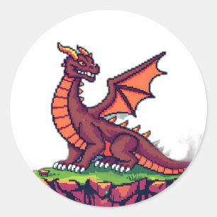 Pixel Art  Dragon Ronde Sticker