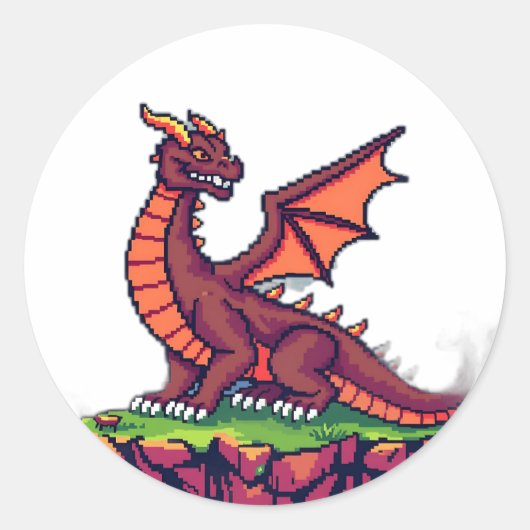 Pixel Art  Dragon Ronde Sticker (Voorkant)
