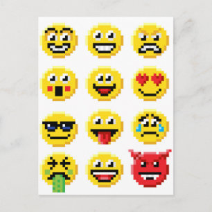 Pixel Art Emoji Emoticon Set Briefkaart