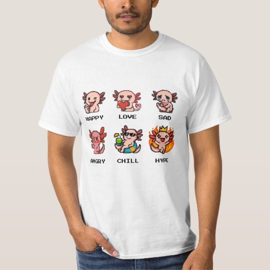 Pixel Art Emotions Axolotl T-shirt Collectie (Voorkant)