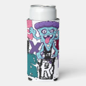 Pixel art en blauw monster seltzer blikjeskoeler (Seltzer Voorkant)