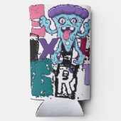 Pixel art en blauw monster seltzer blikjeskoeler (Achterkant)