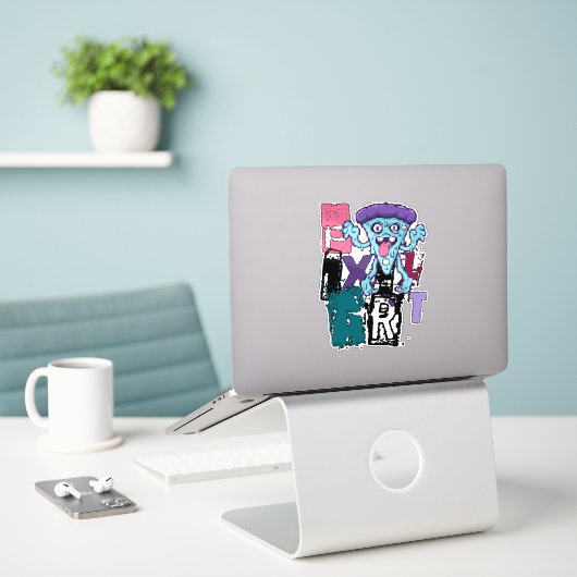 Pixel art en blauw monster sticker (Laptop op bureau)