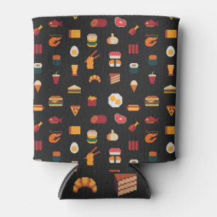 Pixel art eten, naadloze textuur. blikjeskoeler