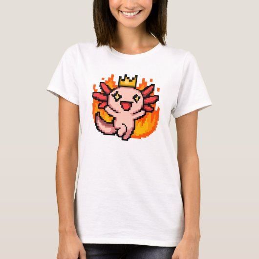 Pixel Art Fiery gekroond Axolotl T-shirt (Voorkant)