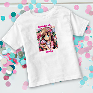 Pixel Art Girl's Pink Birthday Girl gepersonalisee Kinder Shirts