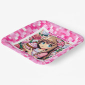 Pixel Art Girl's roze verjaardagsfeestje gepersona Papieren Bordje (Gebogen)