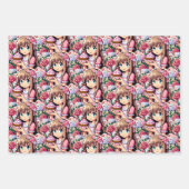 Pixel Art Girl's Roze Verjaardagsfeestje Inpakpapier Vel (Voorkant)