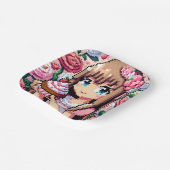 Pixel Art Girl's Roze Verjaardagsfeestje Papieren Bordje (Gebogen)