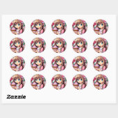 Pixel Art Girl's Roze Verjaardagsfeestje Ronde Sticker (Vel)