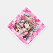Pixel Art Girl's Roze Verjaardagsfeestje Servet (Hoek)