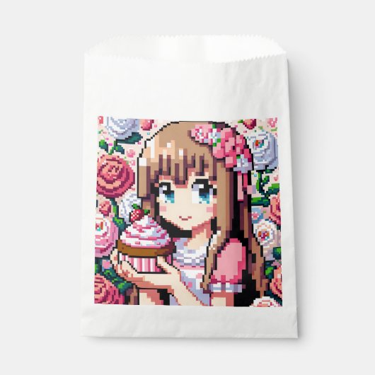 Pixel Art Girl's Roze Verjaardagsmeisje Bedankzakje