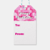 Pixel Art Girl's Roze Verjaardagsmeisje Cadeaulabel (Achterkant)