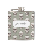 Pixel Art Gothic Spooky Skull Patroon Heupfles (Voorkant)