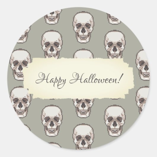 Pixel Art Gothic Spooky Skull Patroon Ronde Sticker (Voorkant)