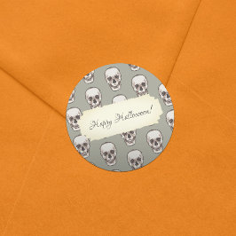 Pixel Art Gothic Spooky Skull Patroon Ronde Sticker