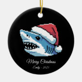 Pixel Art Haai Kerstman Hoed Keramisch Ornament (Voorkant)