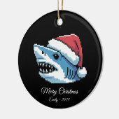 Pixel Art Haai Kerstman Hoed Keramisch Ornament (Links)