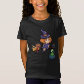 Pixel Art Halloween Heks op Broomstick met kat T-shirt (Voorkant)