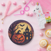 Pixel Art Halloween Paper Plates Papieren Bordje (Feest)