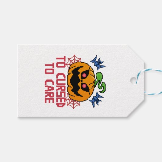 Pixel Art Halloween pompoenen, schedels en vleermu Cadeaulabel (Voorkant (Horizontaal))