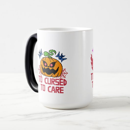 Pixel Art Halloween pompoenen, schedels en vleermu Magische Mok (Voorkant links)