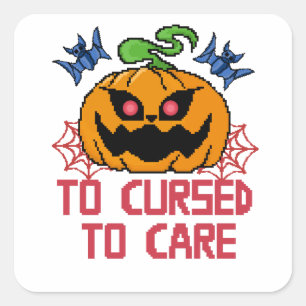 Pixel Art Halloween Pompoenen, Schedels & Vleermui Vierkante Sticker