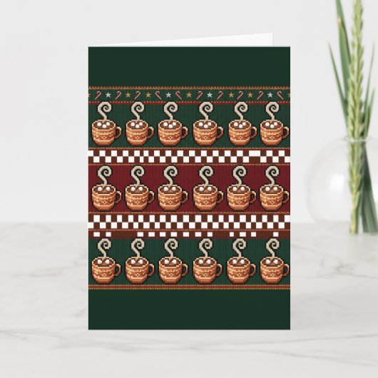 Pixel Art Heet Chocolade Kerst Patroon Kaart (Voorkant)
