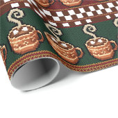 Pixel Art Heet Chocolade Kerstpatroon Cadeaupapier (Rol Hoek)