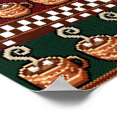 Pixel Art Heet Chocolade Kerstpatroon Poster (Hoek)