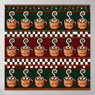 Pixel Art Heet Chocolade Kerstpatroon Poster