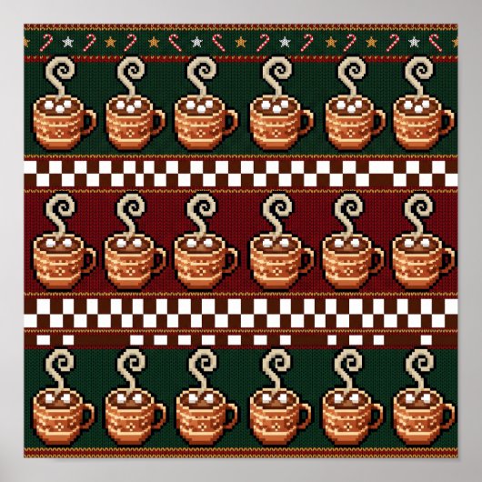 Pixel Art Heet Chocolade Kerstpatroon Poster (Voorkant)