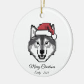 Pixel Art Husky Dog Santa Hat Christmas Gift Keramisch Ornament (Links)