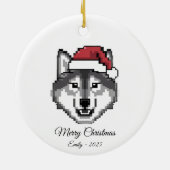 Pixel Art Husky Dog Santa Hat Christmas Gift Keramisch Ornament (Achterkant)