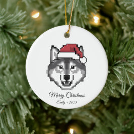 Pixel Art Husky Hond Sinterklaas Hoed Kerstcadeau Keramisch Ornament