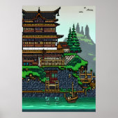 Pixel art, Japanse stad | AI Art Poster (Voorkant)