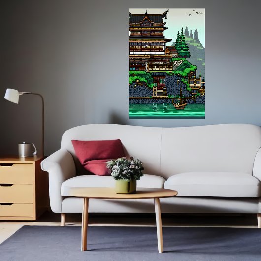 Pixel art, Japanse stad | AI Art Poster