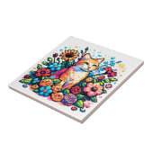 Pixel Art | Kat zit in bloemen Tegeltje (Zijkant)