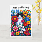 Pixel Art Katten en bloemen Gepersonaliseerde verj Kaart (Gele Bloem)