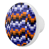Pixel Art Keramische Knop – Blauw, Oranje & Aarde (Rechts)