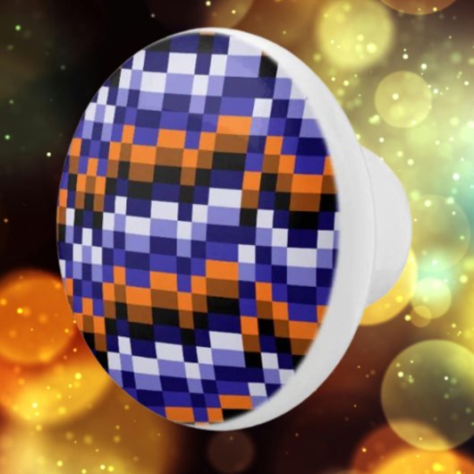 Pixel Art Keramische Knop – Blauw, Oranje & Aarde