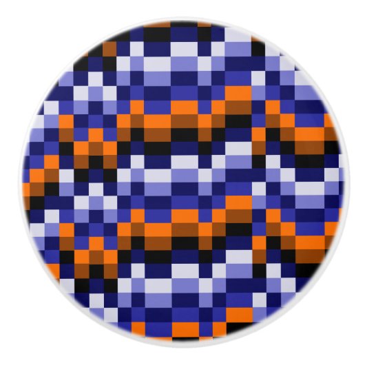 Pixel Art Keramische Knop – Blues, Sinaasappel & E (Voorkant)