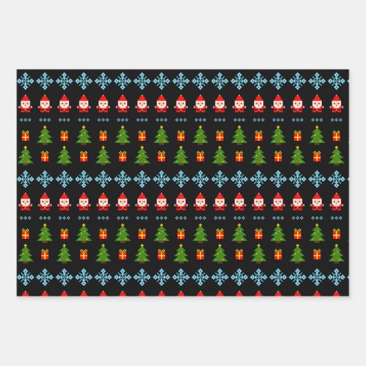 Pixel Art Kerst Inpakpapier Vel (Voorkant)