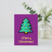 Pixel art kerstboom groen met versieringen feestdagenkaart (Staand voorkant)